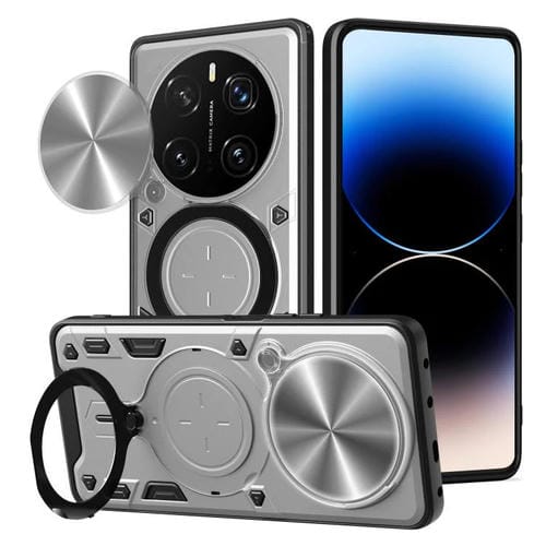 Funda para Teléfono Honor Magic7 Pro con Soporte Magnético Deslizante y Textura de Cd (Plateada)