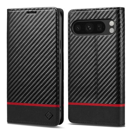 Funda de cuero de fibra de carbono LC.IMEEKE para Google Pixel 10 Pro XL (negro horizontal)