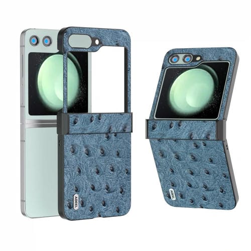 Funda para teléfono Samsung Galaxy Z Flip5 Abeel Hinge textura de cuero genuino (Azul)