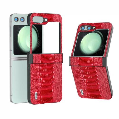 Funda para teléfono Samsung Galaxy Z Flip5 Abeel Hinge Serie Weilai de Cuero Genuino (Rojo)