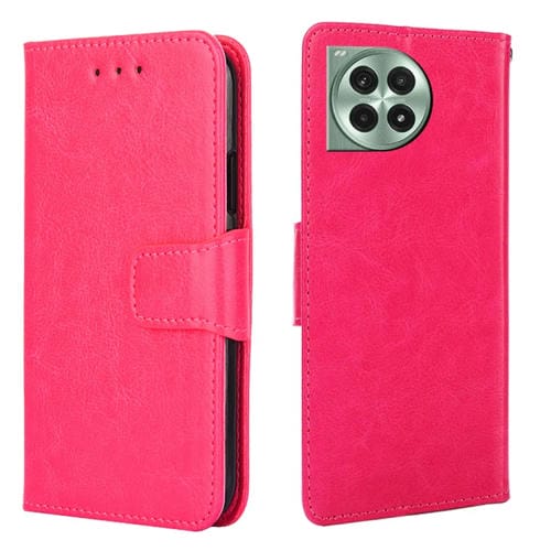 Funda de Cuero con Textura de Cristal para OnePlus Ace 3 Pro 5G (Rosa Rojo)