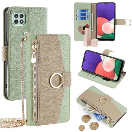 Funda de Cuero para Teléfono Samsung Galaxy A22 5G Crossbody Litchi Texture (Verde)