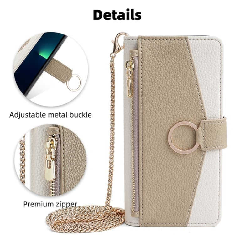 Estuche Cruzado de Cuero para Samsung Galaxy S21 Ultra 5G con Textura Litchi (Blanco)