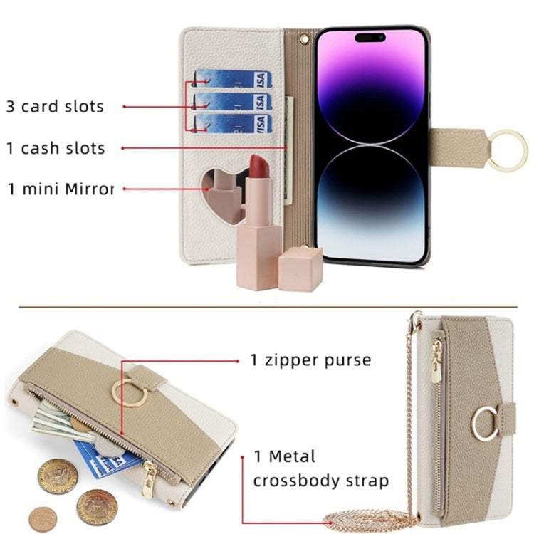 Estuche Cruzado de Cuero para Samsung Galaxy S21 Ultra 5G con Textura Litchi (Blanco)