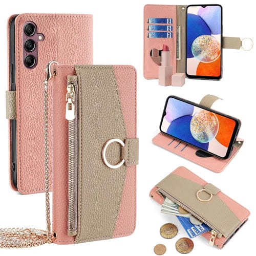 Funda para Teléfono Samsung Galaxy A14 4G Cuero Textura Litchi Cruzada (Rosa)