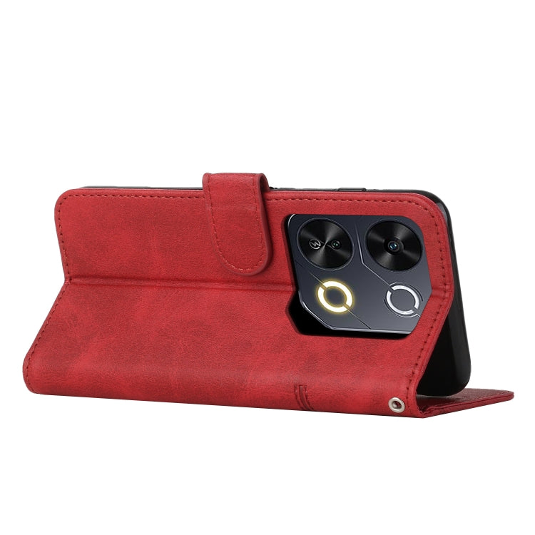 Funda de Cuero con Textura de Becerro y Costuras para Itel P65 (Rojo)