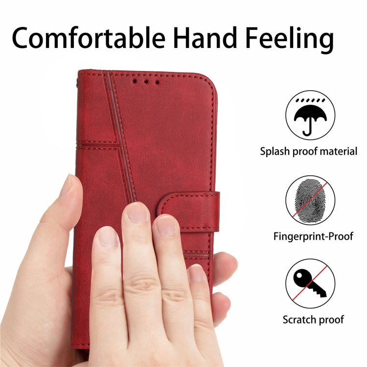 Funda de Cuero con Textura de Becerro y Costuras para Itel P65 (Rojo)