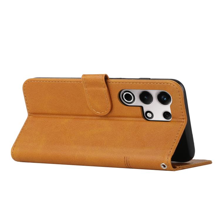 Funda de Cuero con Textura de Becerro y Hebilla para Teléfono Itel S25 Ultra (Amarillo)
