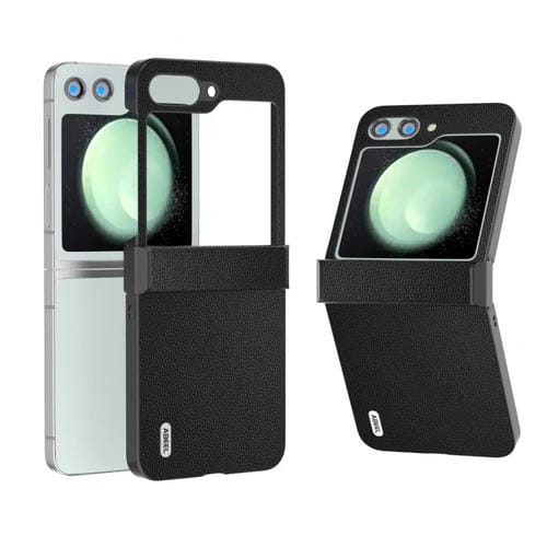 Funda para Teléfono Samsung Galaxy Z Flip5 Abeel Cuero Genuino Tres Etapas (Negro)