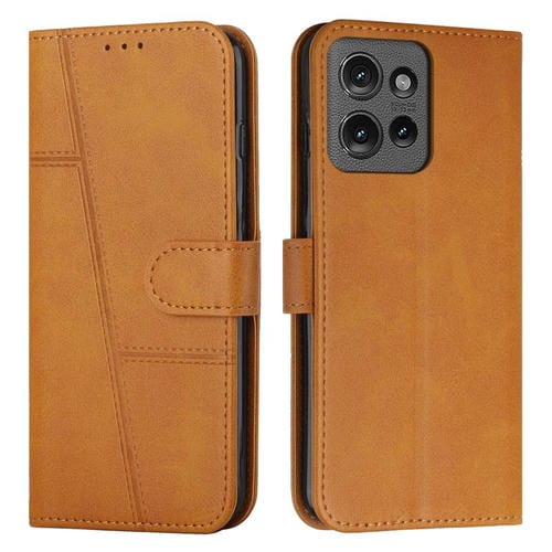 Funda de Cuero Textura de Becerro con Hebilla para Motorola Moto G 5G (2025) (Amarillo)