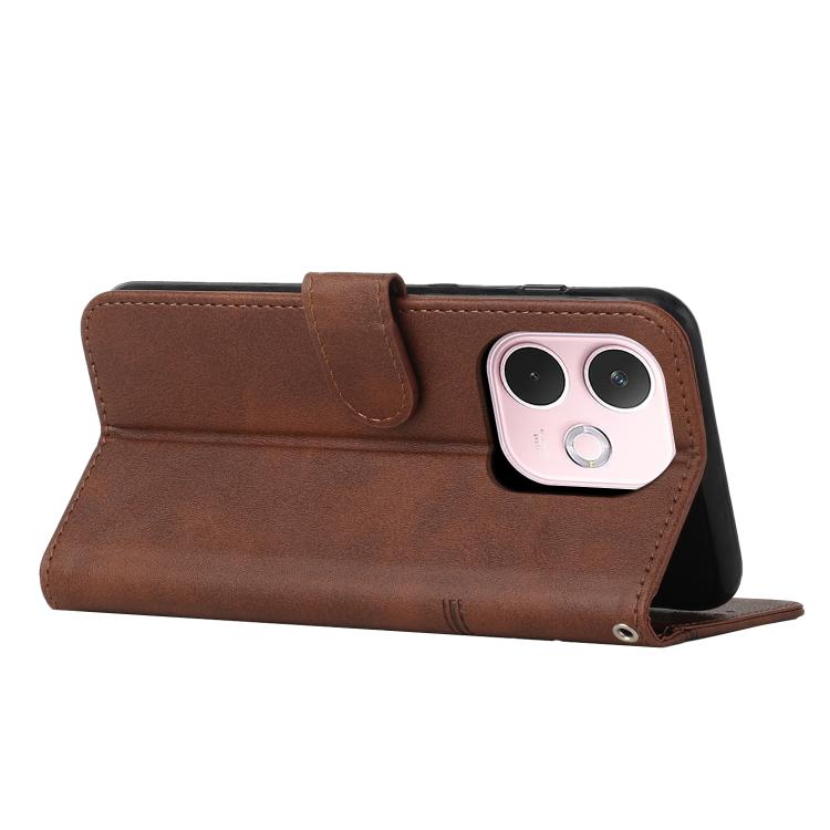 Funda de Piel con Hebilla y Textura de Becerro para Oppo A5 Pro 5G (Marrón)
