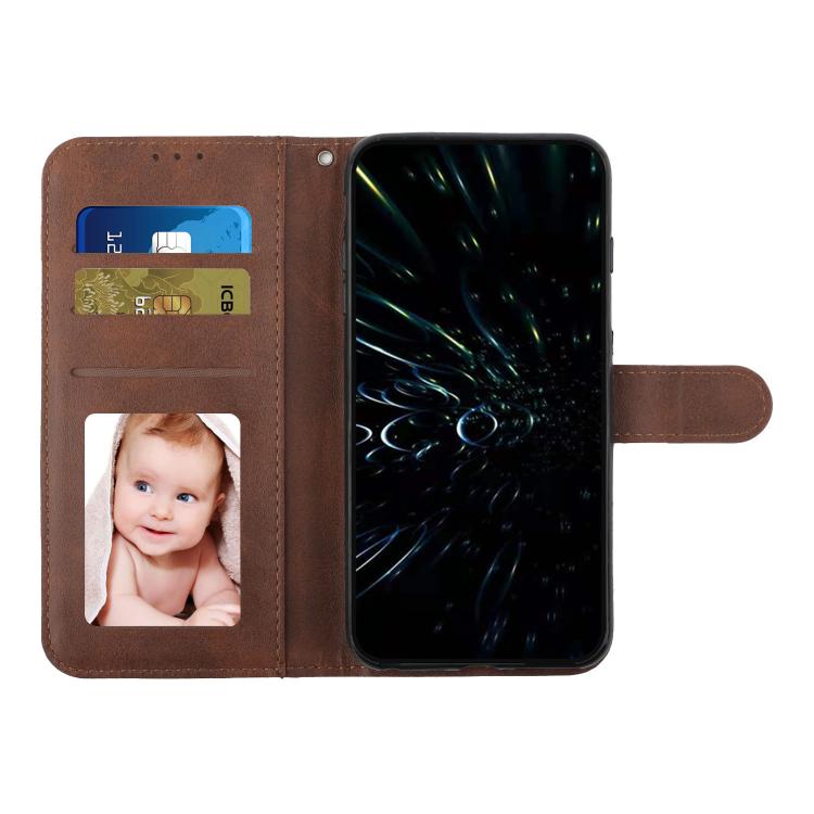 Funda de Piel con Hebilla y Textura de Becerro para Oppo A5 Pro 5G (Marrón)