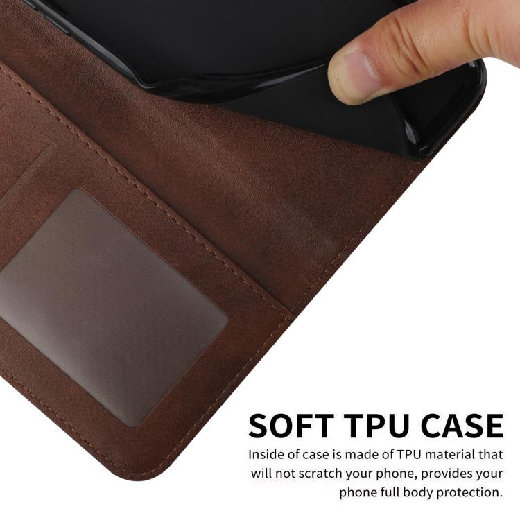 Funda de Piel con Hebilla y Textura de Becerro para Oppo A5 Pro 5G (Marrón)