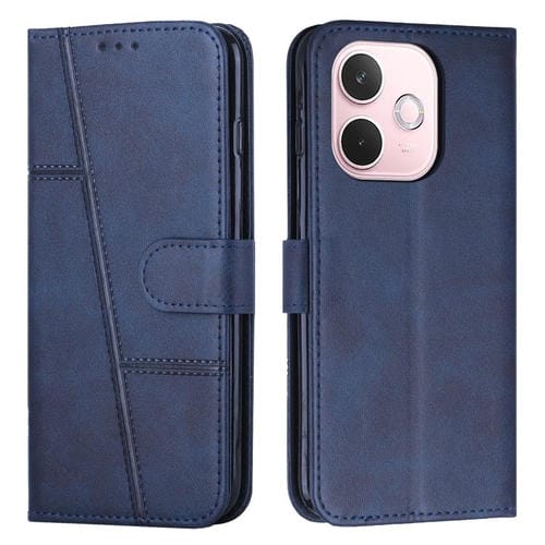 Funda de Piel con Hebilla y Textura de Becerro con Costuras Globales para Oppo A5 Pro 5G (Azul)