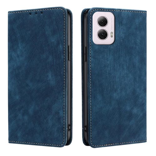Funda de Cuero Magnética con Cepillo Antirrobo RFID para Motorola Moto G Power 5G (2024) (Azul)