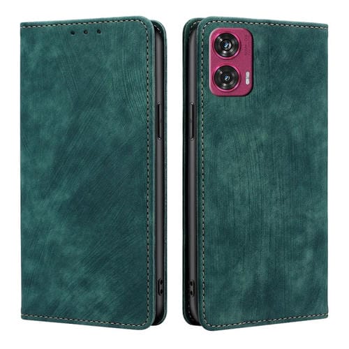 Funda de Cuero Magnética con Cepillo Antirrobo RFID para Motorola Edge 50 Fusion 5G (Verde)