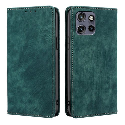 Funda de Cuero Magnética con Cepillo Antirrobo RFID para Motorola Edge 50 Neo 5G (Verde)