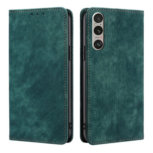 Funda de Cuero Magnética para Sony Xperia 1 Vi con Cepillo Antirrobo Rfid (Verde)