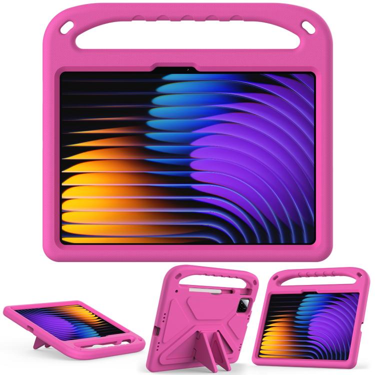 Funda para Tableta a Prueba de Golpes con Mango de Eva y Soporte para Xiaomi Pad 7/7 Pro (Rosa y Rojo)