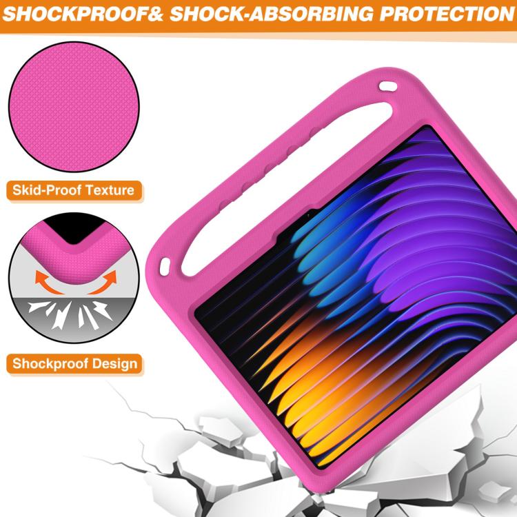 Funda para Tableta a Prueba de Golpes con Mango de Eva y Soporte para Xiaomi Pad 7/7 Pro (Rosa y Rojo)