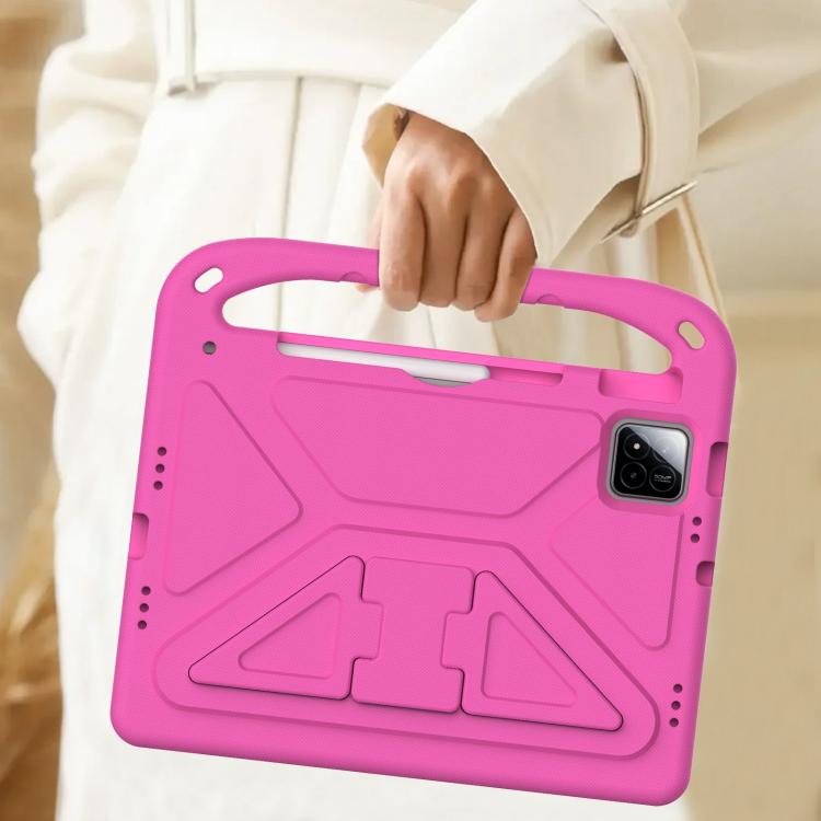Funda para Tableta a Prueba de Golpes con Mango de Eva y Soporte para Xiaomi Pad 7/7 Pro (Rosa y Rojo)