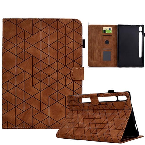 Funda de cuero inteligente de TPU con diseño de rombos para Samsung Galaxy Tab S10 FE+ (marrón)