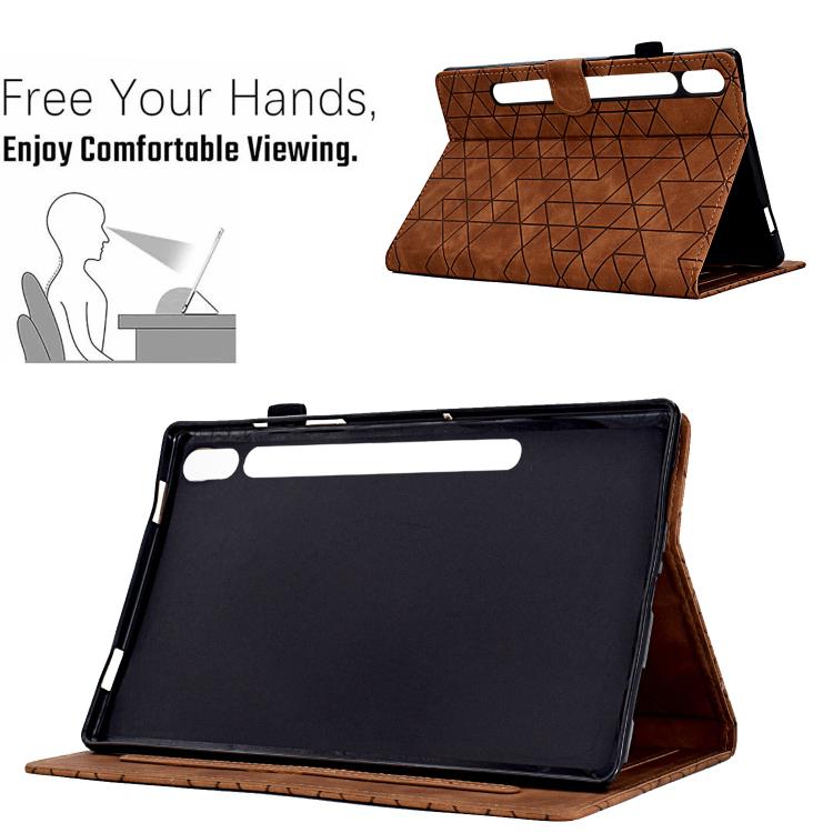 Funda de cuero inteligente de TPU con diseño de rombos para Samsung Galaxy Tab S10 FE+ (marrón)