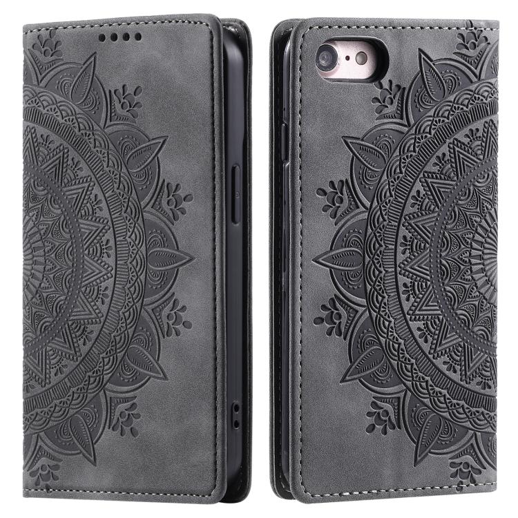 Funda de Cuero Magnética con Relieve Totem para iPhone 16E (Gris)