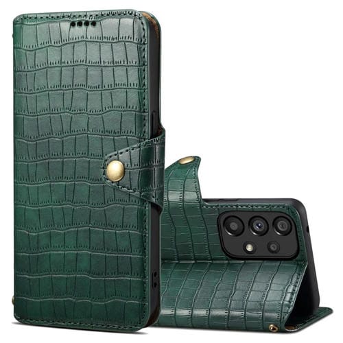 Funda para Teléfono Samsung Galaxy A33 5G Denior Cuero Borde de Aceite Textura de Cocodrilo (Verde)