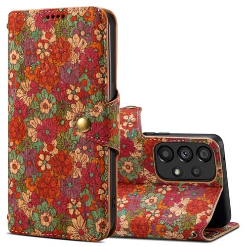 Funda para Teléfono Samsung Galaxy A52 Denior Flower Language Series Cuero con Borde de Tela de Corcho (Verano)