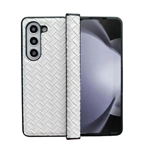 Estuche plegable para teléfono Samsung Galaxy Z Fold5 PU textura tejida (Blanco) juego de tres piezas
