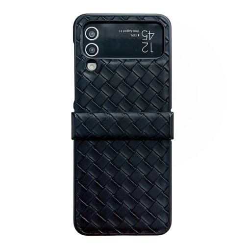Funda para teléfono Samsung Galaxy Z Flip3 Juego de Tres Piezas PU Plegable con Textura Tejida (Negro)