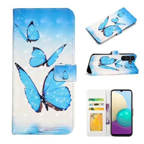 Funda de Cuero Samsung Galaxy A35 5G Dibujo 3D Relieve al Óleo (3 Mariposas)