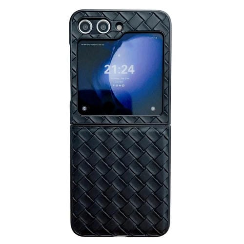 Funda plegable para Samsung Galaxy Z Flip5 de PU con textura tejida (Negro)