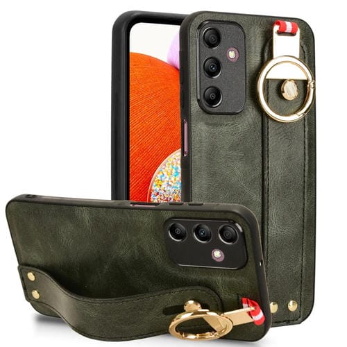 Funda Trasera de Cuero para Samsung Galaxy A15 4G con Pulsera (Verde)