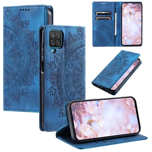 Estuche para Teléfono Samsung Galaxy A22 4G M32 4G Cuero Magnético con Relieve de Tótem (Azul)