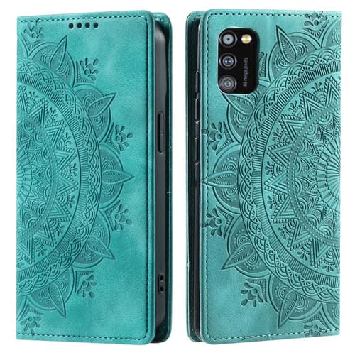 Funda de Cuero Magnética Totem para Samsung Galaxy A41 en Relieve (Verde)