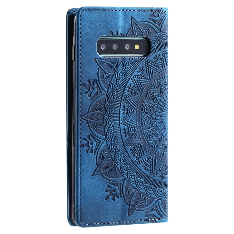 Estuche de Cuero Magnético Totem para Samsung Galaxy S10 en Relieve (Azul)