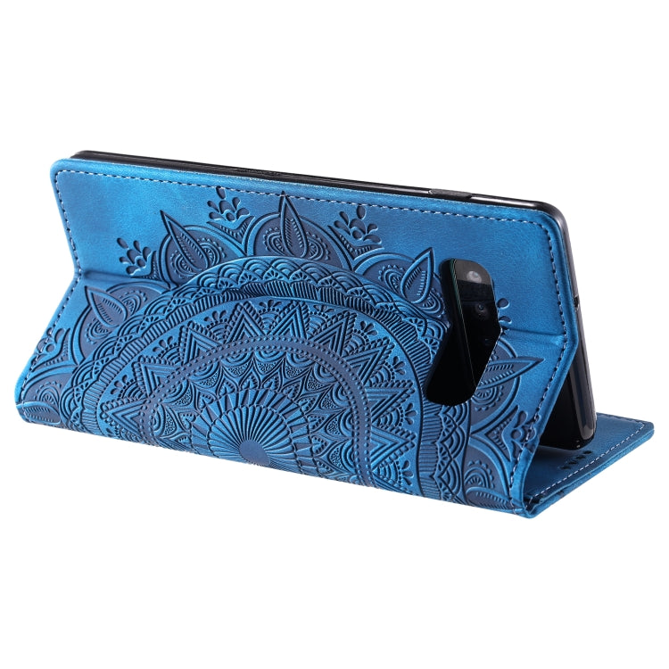 Estuche de Cuero Magnético Totem para Samsung Galaxy S10 en Relieve (Azul)