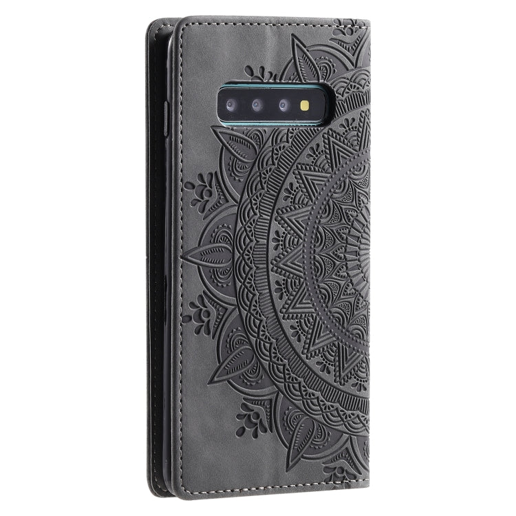 Estuche de Cuero Magnético Totem para Samsung Galaxy S10 En Relieve (Gris)