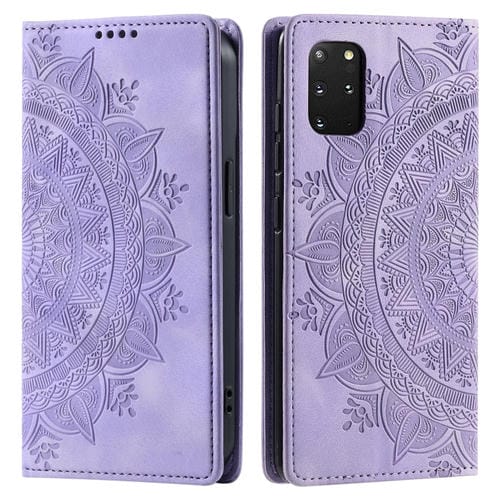 Funda de Cuero Magnética para Samsung Galaxy S20 + Totem en Relieve (Púrpura)