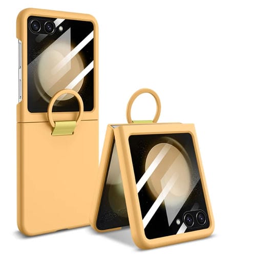 Funda para Teléfono Samsung Galaxy Z Flip5 PC Ultrafina Integrada con Anillo (Amarillo)