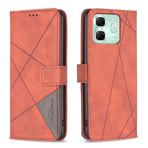Funda de Cuero para Infinix Smart 9 Hot 50I con Textura de Rombos y Hebilla Magnética (Marrón)