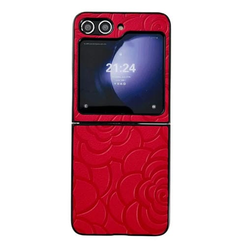 Funda Protectora Samsung Galaxy Z Flip5 Estampado de Flores (Rojo)