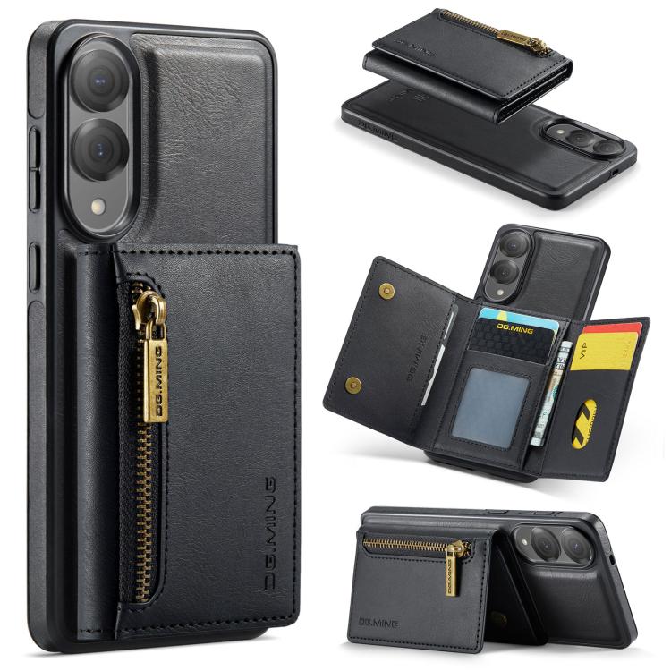 Funda de cuero desmontable con cremallera RFID para Samsung Galaxy S25 Edge 5G DG.MING M5 Series (negro)