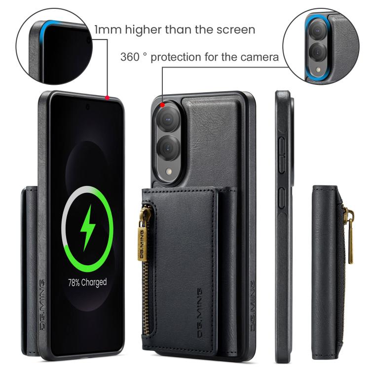 Funda de cuero desmontable con cremallera RFID para Samsung Galaxy S25 Edge 5G DG.MING M5 Series (negro)