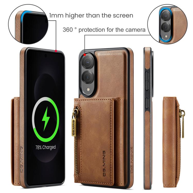 Funda de cuero desmontable con cremallera RFID para Samsung Galaxy S25 Edge 5G DG.MING M5 Series (marrón)