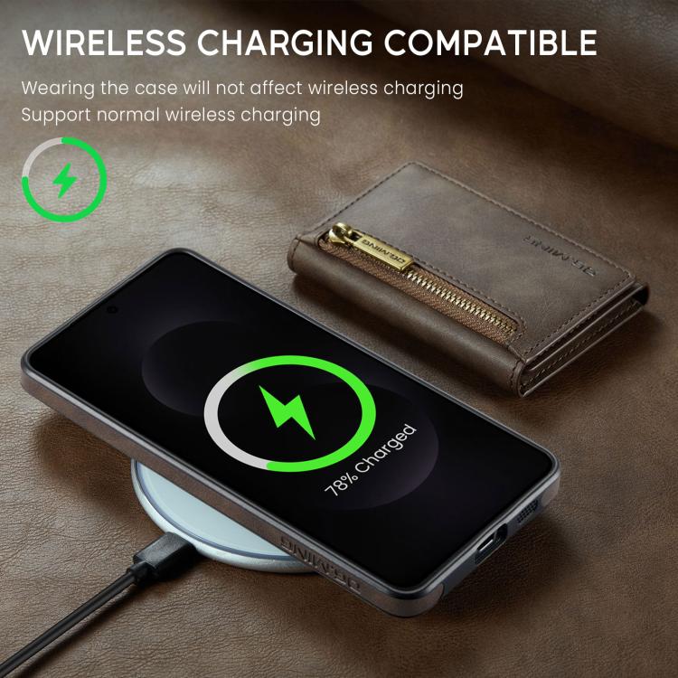 Funda de cuero desmontable con cremallera RFID para Samsung Galaxy S25 Edge 5G DG.MING M5 Series (café)