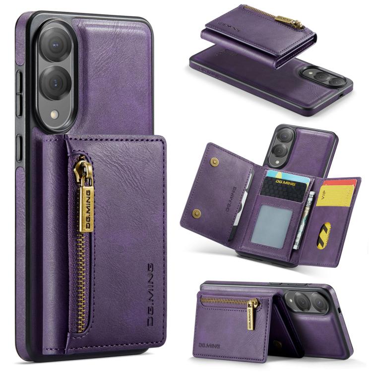 Funda de cuero desmontable con cremallera RFID para Samsung Galaxy S25 Edge 5G DG.MING M5 Series (morado)