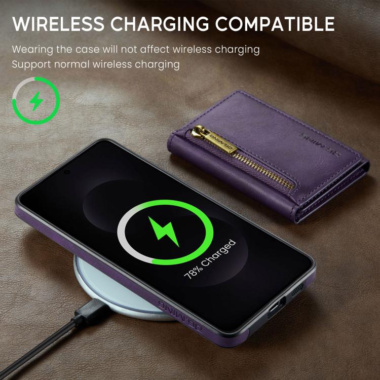 Funda de cuero desmontable con cremallera RFID para Samsung Galaxy S25 Edge 5G DG.MING M5 Series (morado)